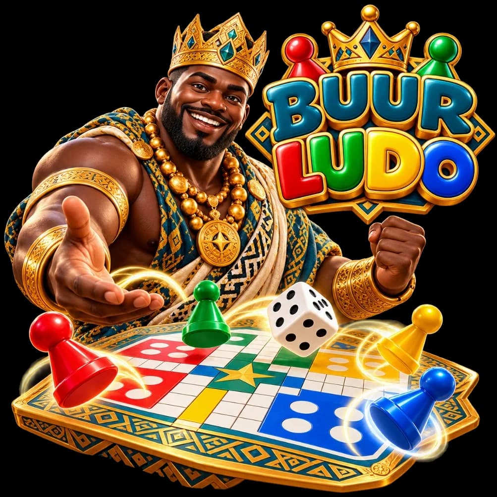 Le Buur couronné, le plateau et les dés de Buur Ludo